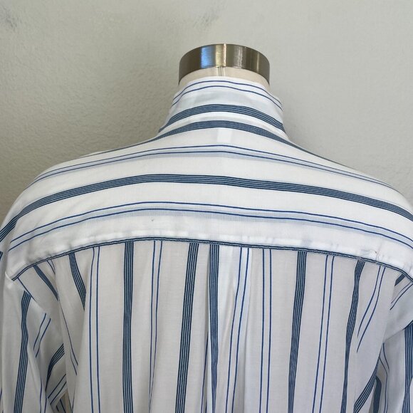 Elizabeth and James Womens Large White Blue Striped Tie Neck Shirt Button Up Top - Picture 9 of 10